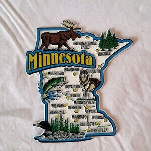 MINNESOTA STATE MAP AND LANDMARKS COLLAGE FRIDGE COLLECTIBLE SOUVENIR MAGNET